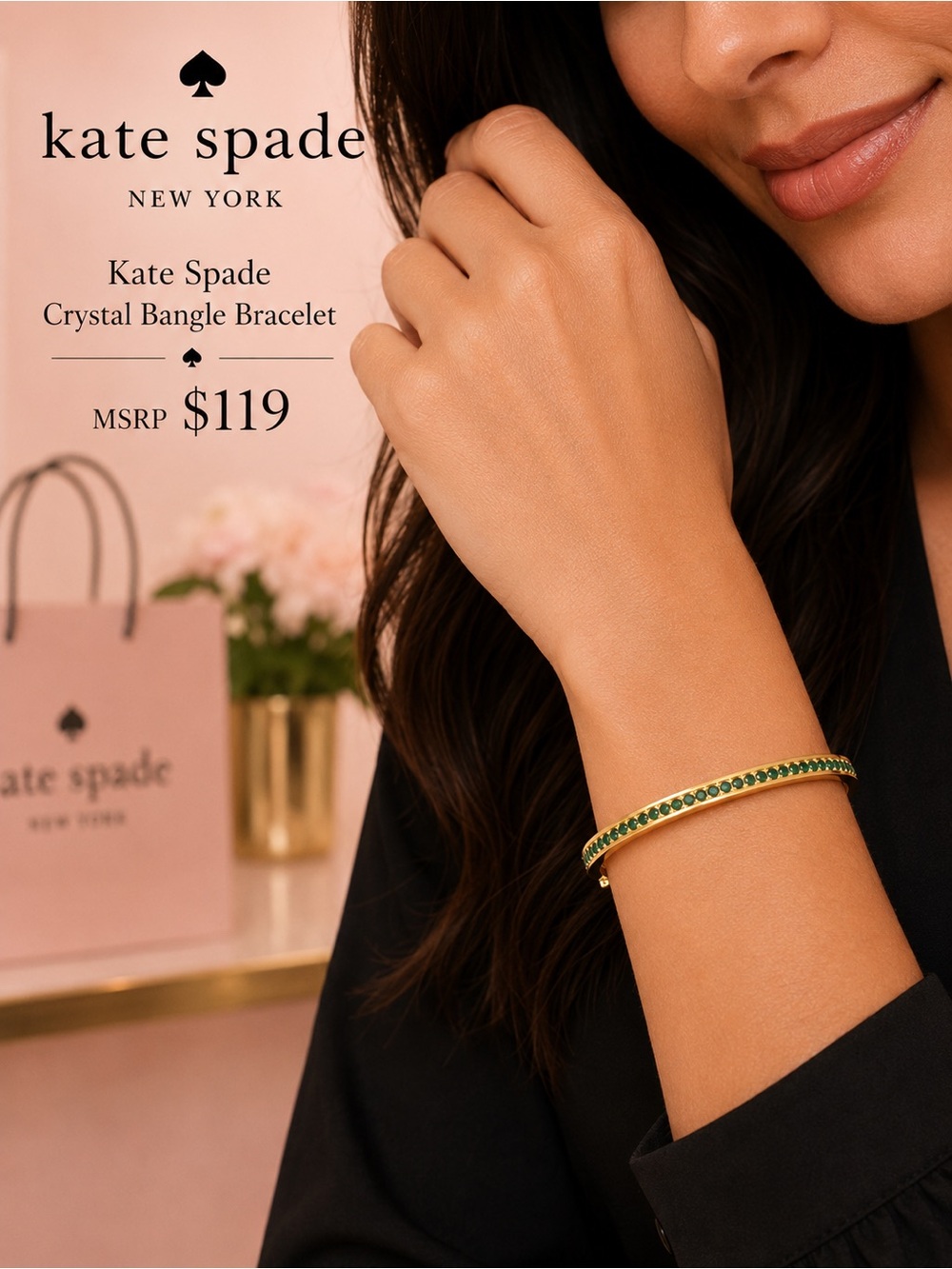 kate spade Gold Bangle with Green Crystals